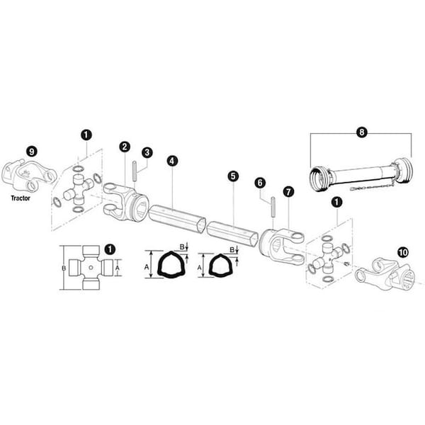 Aftermarket Modern Ag PTO Metric Driveline w/shields 343-150 43" Sz5 1-3/8-6 QD rotarycutter DRF30-0018 - main